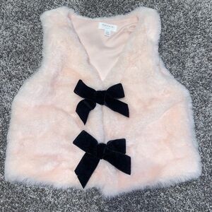 Tahari Baby Pink Faux Fur Vest Velvet Bows Size 18 Months